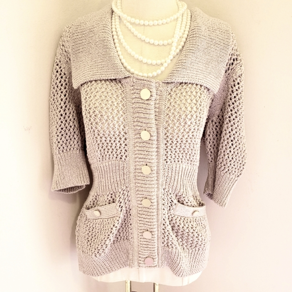 WHITE HOUSE BLACK MARKET SUBTLE METALLIC SWEATER - Picture 2 of 9